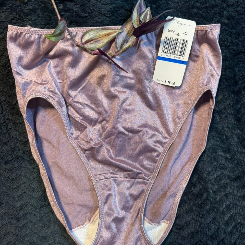 VINTAGE M NWT NOS OLGA HIGH CUT SATIN PANTIES WITH POINTED GUSSET NYLON BRIEF